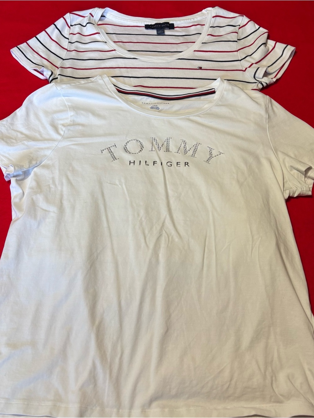 Tommy Hilfiger size L/G set of 2 White & Striped Logo Scoop Neck Tees